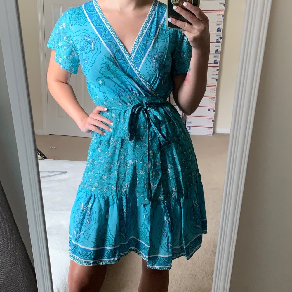Luca + Grae Blue Floral Wrap Dress